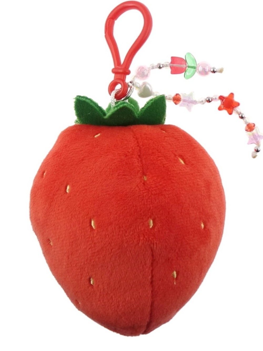 NWT Wonder Nation Girls Strawberry Plush Keychain Beaded Bag Backpack Charm, Red